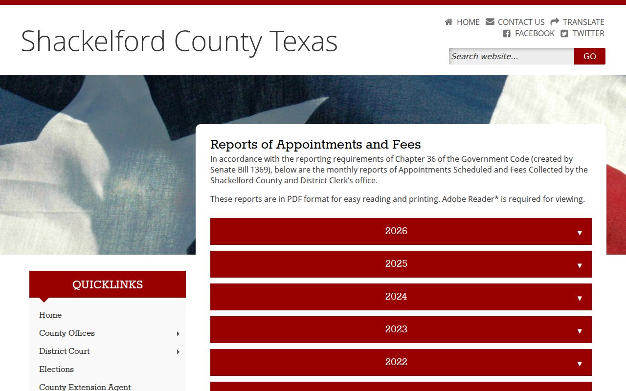 Shackelford County OCA reports page for court appointments and fee reports