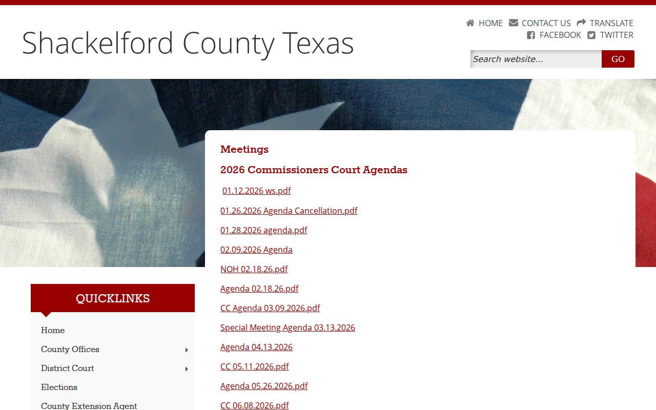 Shackelford County commissioners meeting and agenda page