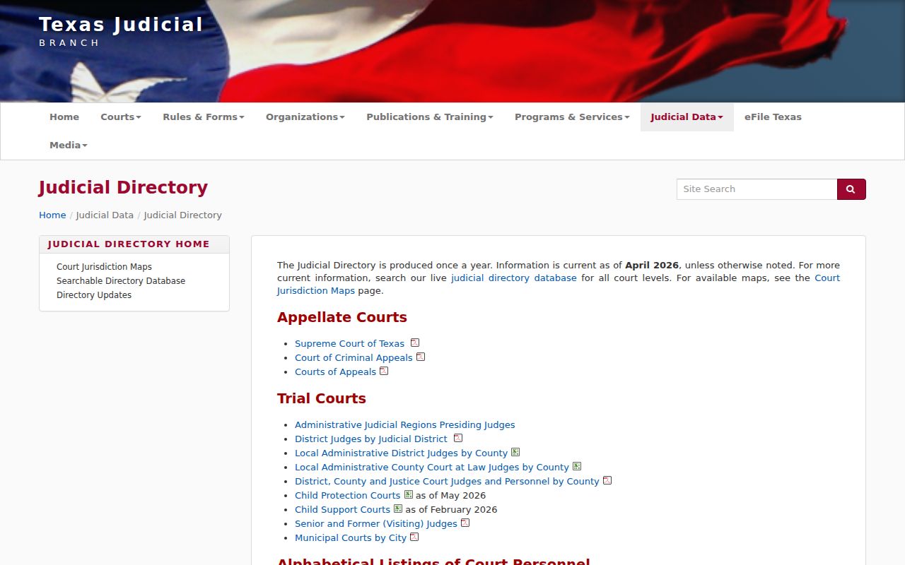 Texas Judicial Branch directory page used to locate Shackelford County courts