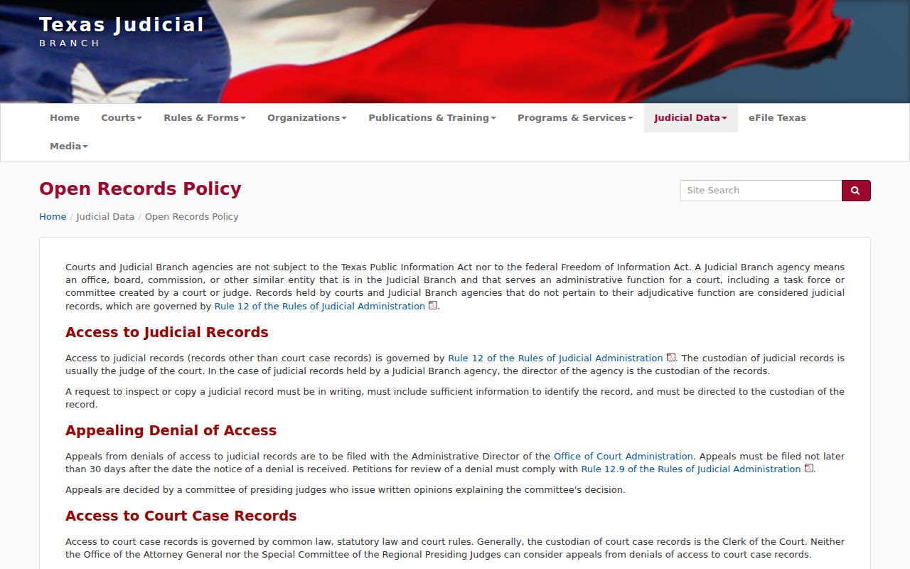 Texas Judicial Branch open records policy for Shackelford County requests