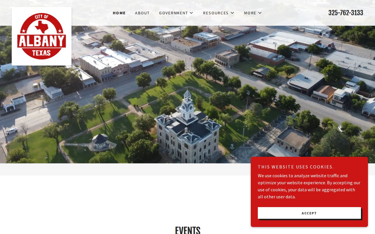 Official Albany city website used to verify Shackelford County municipal traffic routing